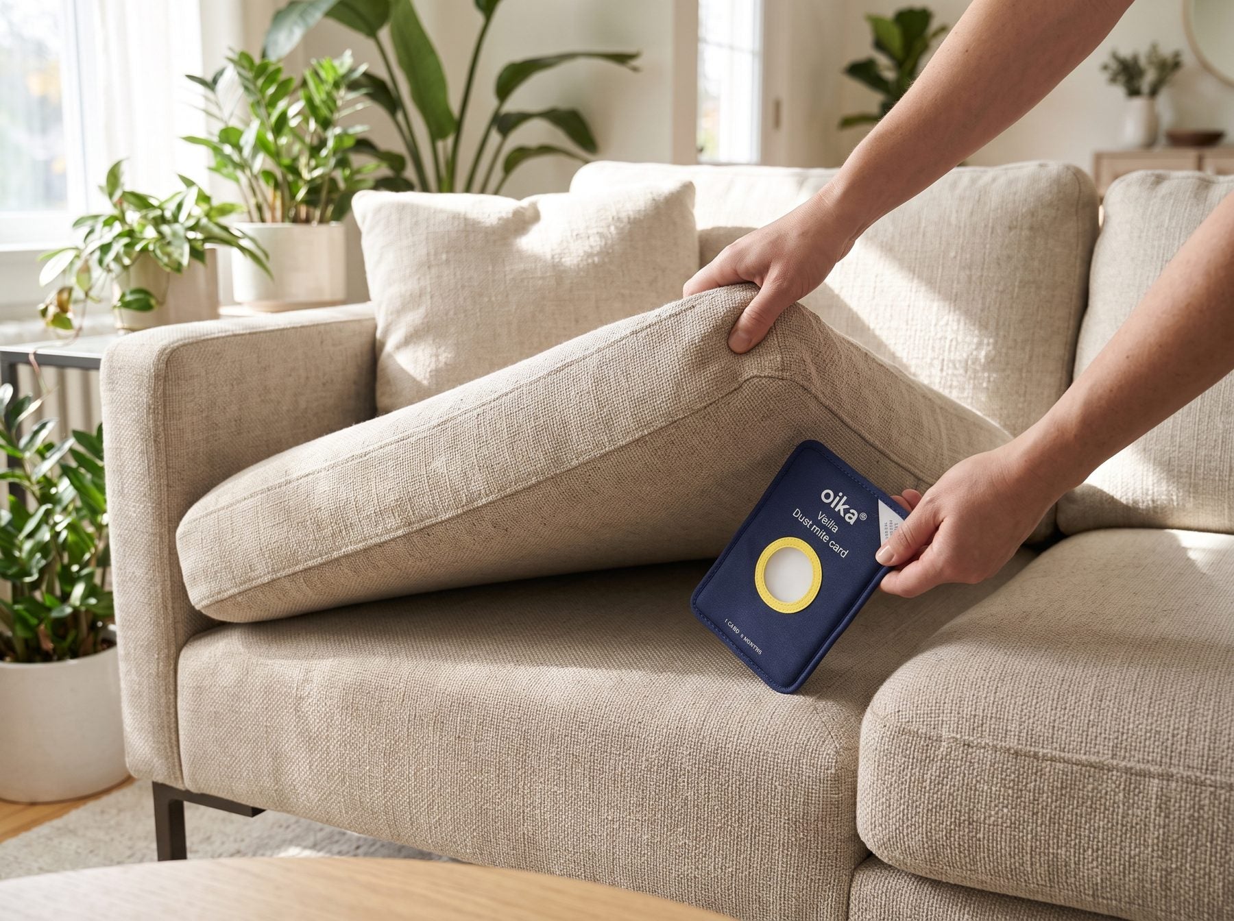 Slipping a card under a sofa cushion